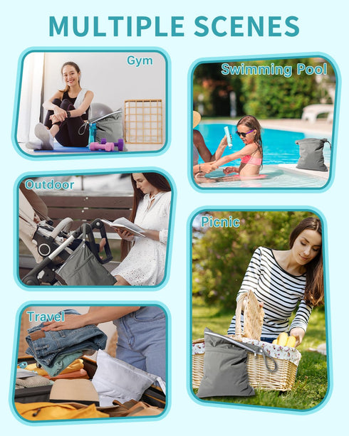 babygoal Wet Dry Bags 3 Pack, Waterproof Reusable Travel Bags for Swimsuits, Baby Cloth Diapers, Beach, Pool, Gym Bag & Wet Clothes with 2 Pockets...