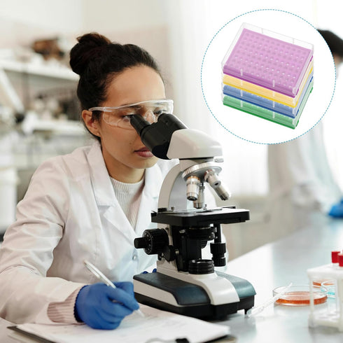 PATIKIL 96 Wells PCR Tube Rack for 0.2ml Test Strips Tubes, 4 Pcs Waterproof Filling Tray Centrifuge Tube Holder, Green, Yellow, Purple, Blue...