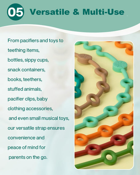 Toy Straps for Baby, 5pcs Adjustable Toy Holder for Stroller Accessories, Silicone Baby Tether Pacifier Clip, No Throw Baby Travel Essential Leash...