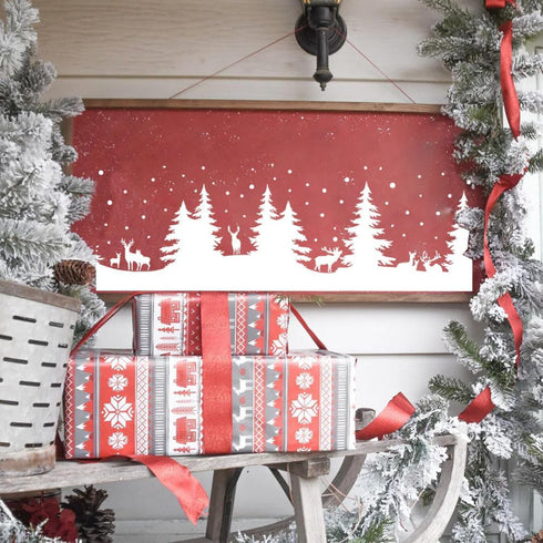 Christmas Stencils Large Xmas Forest Deer Stencil for Wood Christmas Winter Scene Stencil for Painting on Window Wall Canvas Paper...