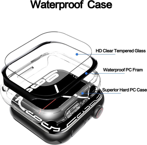 YMHML Waterproof Case Compatible for Apple Watch Screen Protector Series 9 Series 8 7 41mm Tempered Glass, Hard PC Touch Sensitive Full Protective...