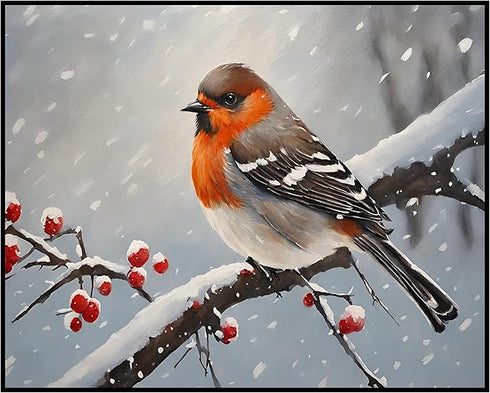 Posterizer 1 pcs-cute little bird in snowy winter scene -6-Art for Animal Lovers-Landscape & Nature Art-Decor for Home & Office- unframed wall art...