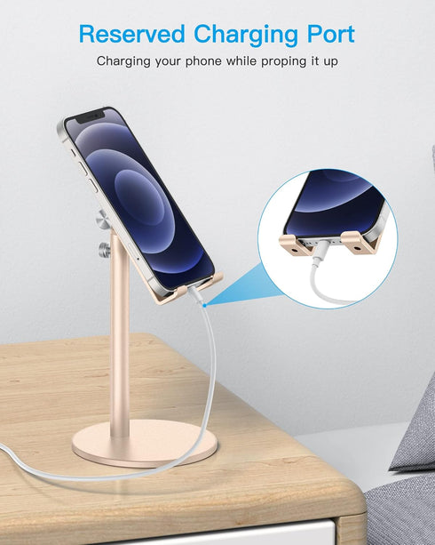 OMOTON Cell Phone Stand, Angle Height Adjustable Phone Stand, Aluminum Desktop Phone Holder Dock Stand for Desk, Compatible with iPhone 13/Mini/Pr...
