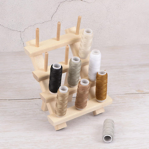 HARFINGTON 2pcs 12 Spools Small Foldable Wooden Thread Rack Thread Holder Sewing Embroidery Thread Organizer Hair braiding Rack for Sewing Braidin...