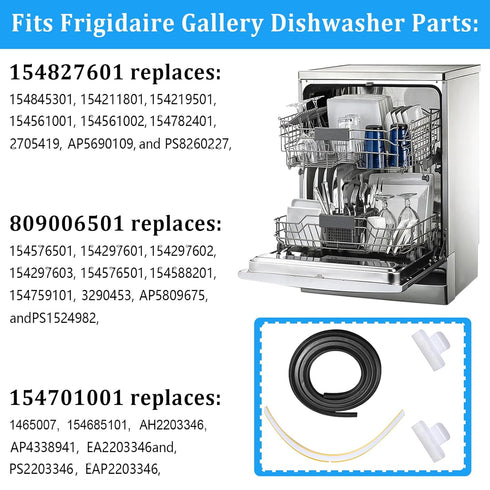 Dishwasher Door Seal Kit Compatible with Frigidaire & Kenmore – Includes 154827601 Tub Gasket, 809006501 Bottom Seal, 154701001 Splash Shield – Re...