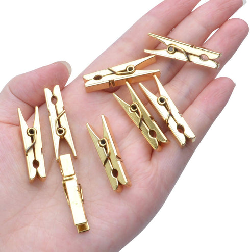 Mini Plastic Clips, 100 Pieces Utility Photo Clips Paper Peg Clothes Line Clips - 3.5 x 0.5 x 0.7cm, Gold...