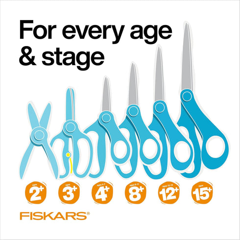 Fiskars 7" Student Scissors for Kids 12+ (3-Pack) - Scissors for School or Crafting - Back to School Supplies - Purple, Blue, Turquoise...