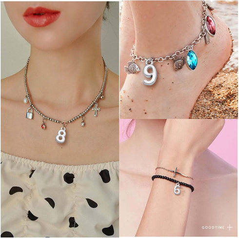 100pcs Antique Silver Arabic Numerals 0-9 Charms Digital Figures Number Pendant Charms Craft Supplies for DIY Necklace Bracelet Jewelry Making Acc...