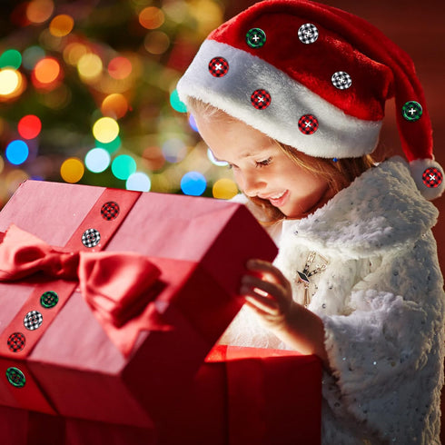 PAGOW 210Pcs Christmas Wooden Buttons, Buffalo Plaid Round Black Red White Green Buttons, 4 Holes Plaid Craft Buttons Bulk for Sewing DIY Decorati...