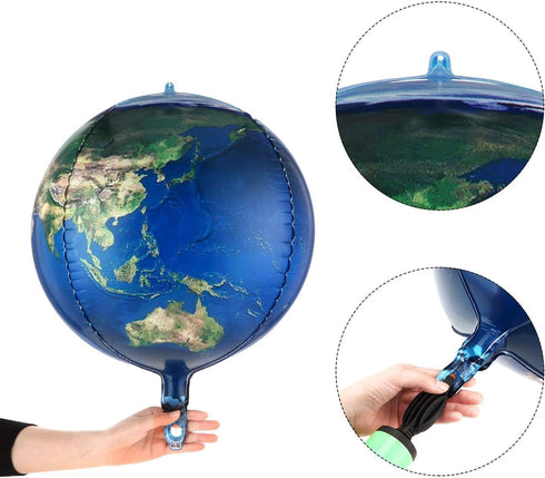 Gejoy 10 Pack 22 Inch Inflatable Earth Globe Balloons Big Blow up World Map Balloons Planet Foil 4d Globe Inflatables 2 Rolls Ribbons for Bon Voya...