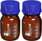 PATIKIL 100mL Reagent Media Bottle, 2Pcs Round Graduated Glass Storage Bottle Blue Screw Cap for Chemistry Lab Universities Home, Amber...