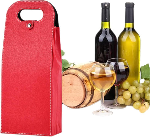 2 Bottle Wine Bag Carrier Tote Wine Champagne Gift Bag, Reusable Leather Wine Tote Carrier Bag Box Holder, Leather Wine Bottle Packag Bag, Classic...