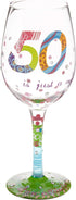 Designs by Lolita “50 is Just a Number” Hand-painted Artisan Wine Glass, 15 oz....