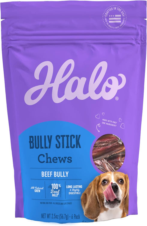 Halo Bully Stick Chews, Dog Treats, 2.5-OZ Pouch...