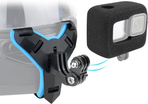 Helmet Mount with Windshield for GoPro Hero 12 11 10 9 Motorcycle Strap Chin Mount Attachment Full Face Helmet Mount for GoPro 9 10 11 12 Black Ra...