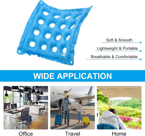 PATIKIL Inflatable Seat Cushion, 2 Pack Portable Air Seat Chair Cushions Breathable PVC Square Seat Pad for Home Wheelchairs Office Chairs, Blue...