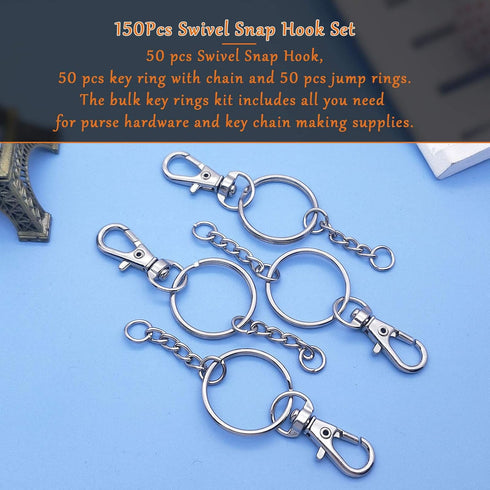 150Pcs Swivel Snap Hook Set,Stainless Steel Split Key Rings with Chain and Jump Rings Bulk for Keychain Lanyard,Crafts Supplies...