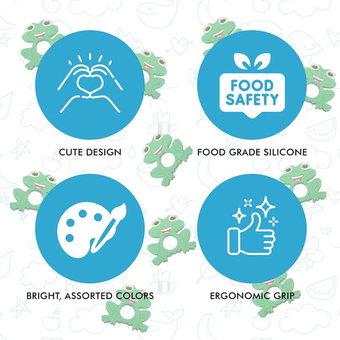 Silicone Baby Teether - Frog Teething Relief Toys for Babies 3-36 Months, Toddlers, Girls & Boys - Stimulating & Soft Soothing - BPA Free...