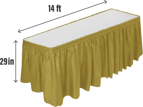 DecorRack Table Skirt, 29 in x 14 ft -BPA Free- Plastic Tableskirt, Disposable, Reusable, Rectangular Tablecloth Skirt, Gold (1 Pack)...