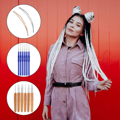 WILLBOND 14 Pcs Dreadlock Crochet Hook Set Include 6 Dreadlocks Crochet Needle 2 Hair Locking Tools 6 Hooks 0.5 mm 0.75 mm Needle Weaving, 1/2/3 H...