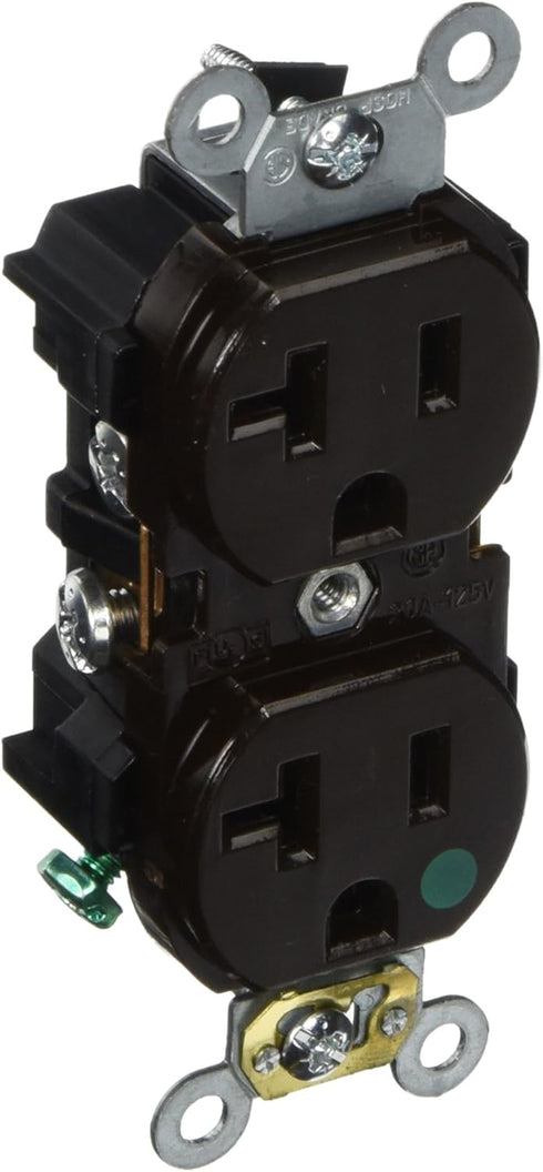Leviton 8300-H 20-Amp, 125-Volt, Heavy Duty Hospital Grade, Duplex Receptacle, Straight Blade, Self Grounding, Brown...