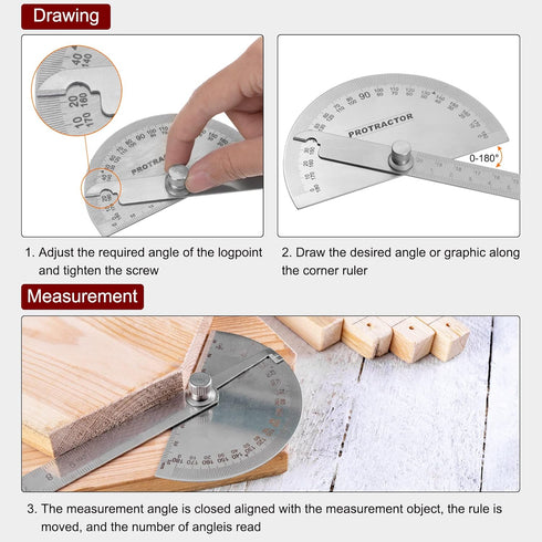 Stainless Steel Angle Protractor 0-180 Degrees Round Head Finder Measuring Ruler General Tool with 20cm/7.87" Arm for Woodworking...