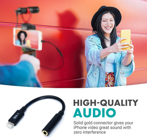 Movo IMA-1 Female 3.5mm TRRS Microphone Adapter Cable to Lightning Connector Dongle Compatible with Apple iPhone, iPad Smartphones and Tablets - O...