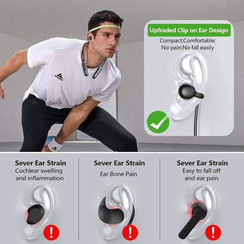 kurdene Open Ear & Neckband Bluetooth Headphones,100H Extra Long Playtime Stereo Wireless Neckband Earbuds with Mic Noise Cancelling,TF Card Socke...