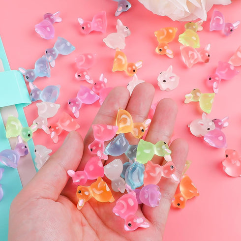 CCINEE 56pcs Luminous Mini Rabbit Miniauter Figures Glow in The Dark Resin Bunny Figures Micro Fairy Ornaments for Fairy Garden Easter Cake Decora...
