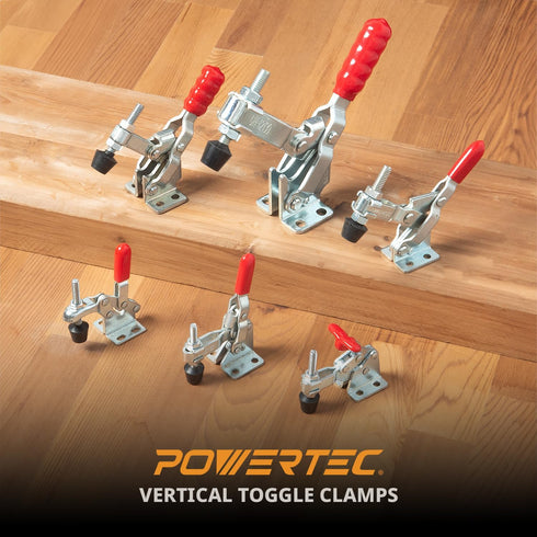 POWERTEC 1PK Toggle Clamp, 200 lbs Holding Capacity, 12050 Quick Release Vertical Clamps w/ Antislip Rubber Pressure Tip for Woodworking Jigs and ...