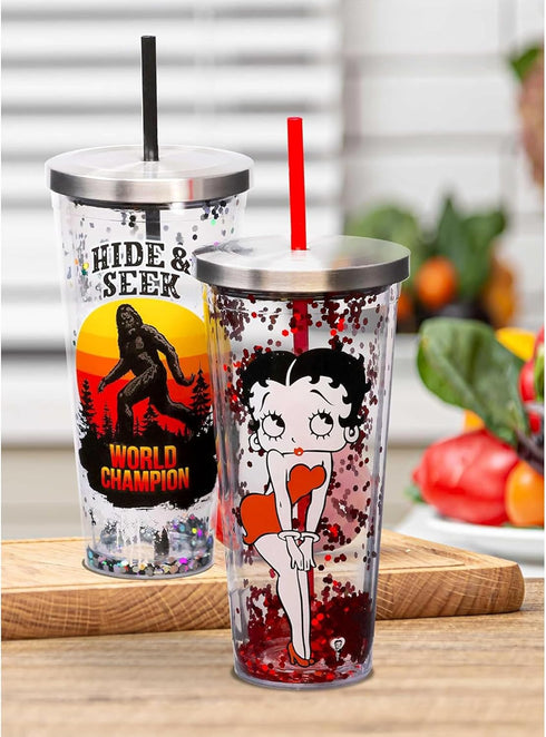 Spoontiques - Glitter Filled Acrylic Tumbler - Glitter Cup with Straw - 20 oz?- Stainless Steel Locking Lid with Straw - Double Wall Insulated - B...