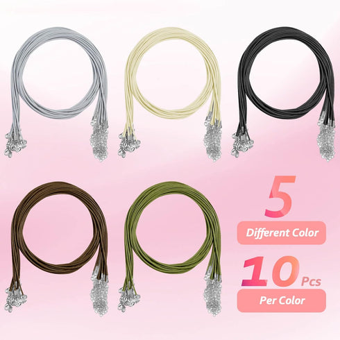 Necklace Cord, Paxcoo 50Pcs Necklace String Rope with Clasp, 24 Inch Waxed Cotton Cord Necklace Bulk for Charms Pendants, Bracelets, Necklaces, Je...