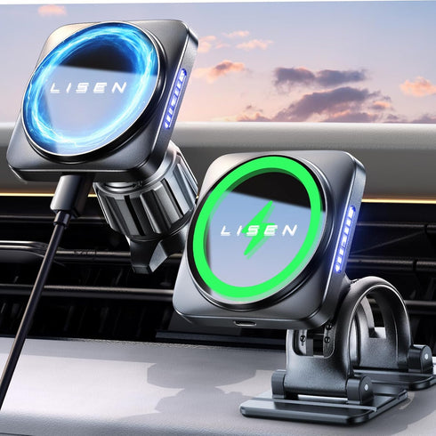 LISEN for MagSafe Car Mount Charger, 15W Magnetic Wireless Car Charger, Compatible with MagSafe Car Charger, Air Vent/Dashboard Phone Holder Mount...