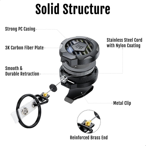 MNGARISTA Upgraded Heavy Duty Retractable Keychain with Belt Clip, 10 OZ Retraction, 31.5" Stainless Steel Cord, 3K Carbon Fiber ID Badge Reel wit...