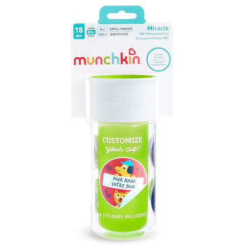 Munchkin® Miracle® 360 Insulated Sippy Cup, Includes Stickers to Customize Cup, 9 Ounce, Green...
