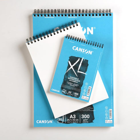 CANSON XL Watercolour 300gsm A5 Paper, Cold Pressed, Spiral Pad Short Side, 30 White Sheets, Ideal for Professional Artists...