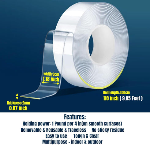 Double Sided Tape Heavy Duty,Nano tape,Clear Double Sided Tape,Picture hanging strips,Photo frames Tape Hanging Adhesive Strips,Removable Wall Tap...