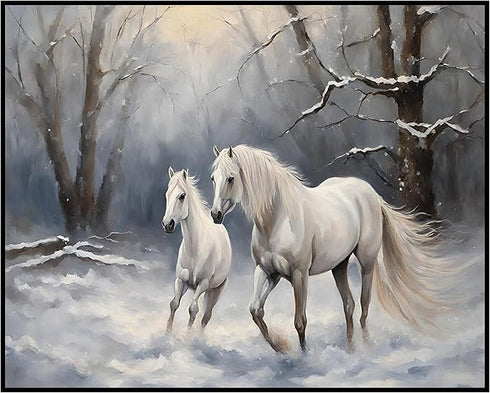 Posterizer 1 pcs-majestic horse in snowy winter scene-oil painting style-4-Art for Animal Lovers-Landscape & Nature Art-Decor for Home & Office- u...