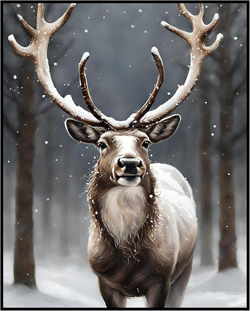 Posterizer 1 pcs-majestic deer in snowy winter scene-oil painting style-14-Art for Animal Lovers-Landscape & Nature Art-Decor for Home & Office- u...