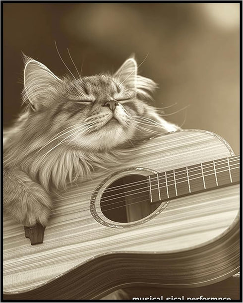 Posterizer 1 pcs-cute funny kitty cat playing the guitar 1-Art for Animal Lovers-Musical Art Collection-Decorations for Bedroom, Office, Living Ro...