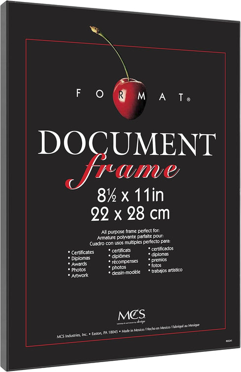 MCS Format 8.5x11 Diploma Frame, Black Picture Frame Wall Hanging or Tabletop Easel for Documents, Awards & Certificates (1-Pack)...
