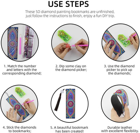 3 Pieces 5D Diamond Art Bookmark Kits for DIY Craft Diamond Art Dotz Bookmarks with Tassel for Beginner Kids Adults Women Book Lovers Rhinestones ...