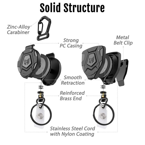 MNGARISTA Heavy Duty Retractable Keychain, Belt Clip Ver. & Carabiner Ver., 8 oz Retraction, 31.5" Steel Rope, Tactical ID Badge Reel with Key Cha...