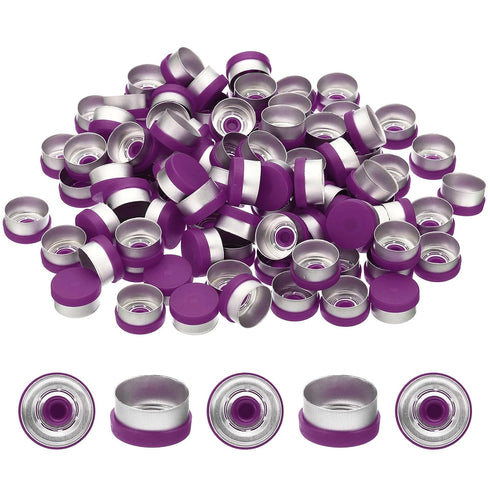 PATIKIL 13mm Flip Off Caps, 100 Pcs Flip Off Caps Flip Off Seals Flip Off Vial Seals Plastic Aluminum Caps Cover for Glass Vial, Purple...