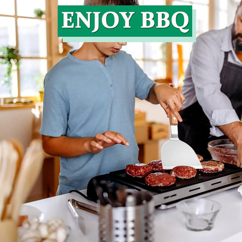 Metal Spatulas, HaSteeL Stainless Steel Griddle Spatula Turners with Wooden Handles, Professional Griddle Tools for Flat Top Teppanyaki Skillet Ca...