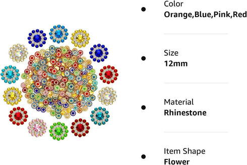 WILLBOND 300 Pieces 14mm Flower Buttons with Rhinestones Sew on Flower Embellishments 0.55 Inch Crystal Glass Beads Buttons Flatback Rhinestone Bu...