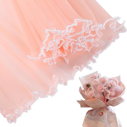 CCINEE 4.37 Yards Flower Wrapping Mesh Paper?Pearl Wrinkled Wavy Net Yarn Flower Wrapping Mesh Paper Korean Bouquet Wrapping Mesh for DIY Crafts V...