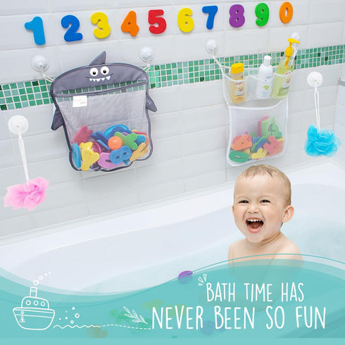 Comfylife Baby Bath Toy Organizer - Shark +36 Bath Letters & Numbers +Extra Bath Toy Storage Net & 10 Strong Hooks, Great Bath Net for Kids, Cute ...