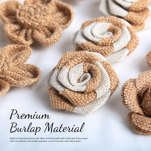 LEOBRO 33PCS Handmade Burlap Flowers Set, 8 Styles Natural Rustic Burlap Flowers & 3 Styles Craft Burlap Lace Pearl Bowknot Great for Wedding Home...