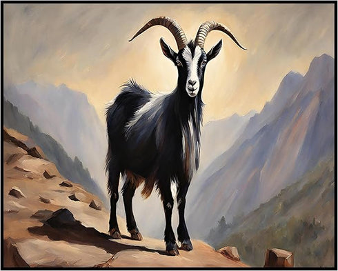 Posterizer 1 pcs- A black goat on a mountain oil painting style-Art for Animal Lovers-Landscape & Nature Art- Gift for Men Women Teens-Living Roo...